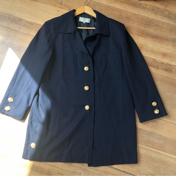 VTG Valentino Miss V Long Blazer 8 42 Navy Gold Button Lined jacket - Picture 11 of 15